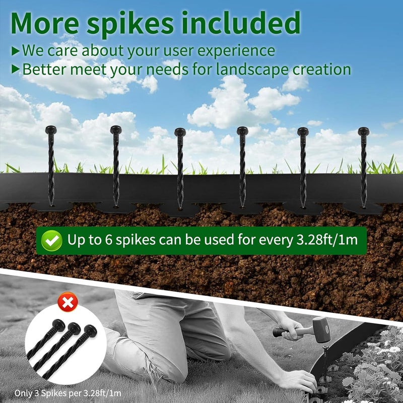 AggFencer 4 in x 25 Ft Garden Landscape Edging, No Dig Garden Edging Border Kit with 46 Pcs Spikes for Flower Bed Lawn Yard Grass Black - Image 3